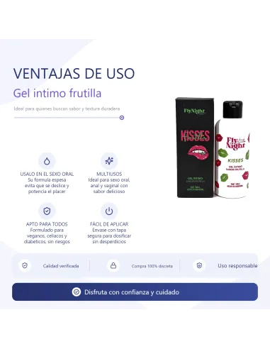 Kisses gel intimo strawberry 100ml | Fly night | Intimos