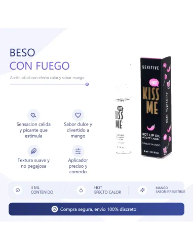 Kiss me - hot lip oil efecto calor | sabor mango | Sexitive | Masajes y relax