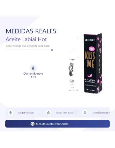 Kiss me - hot lip oil efecto calor | sabor mango | Sexitive | Masajes y relax