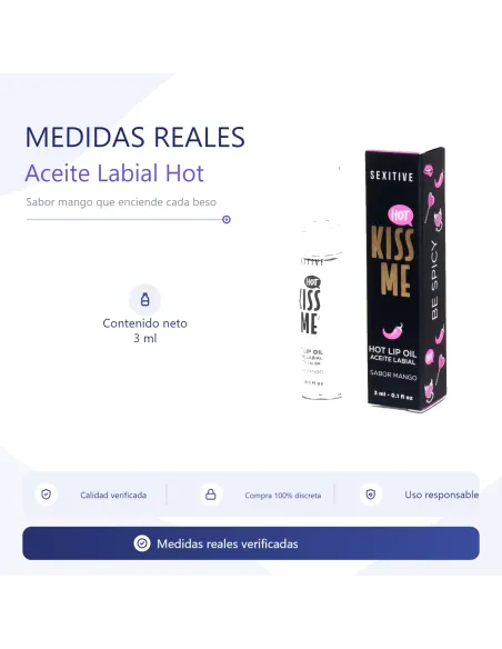 Kiss me - hot lip oil efecto calor | sabor mango | Sexitive | Masajes y relax