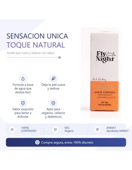 Aceite masaje corporal rosa mosqueta 100ml | Fly night | Corporales