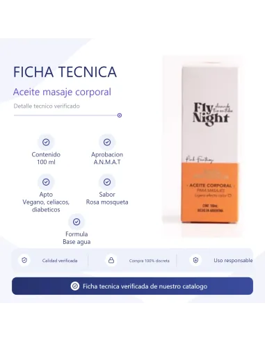 Aceite masaje corporal rosa mosqueta 100ml | Fly night | Corporales