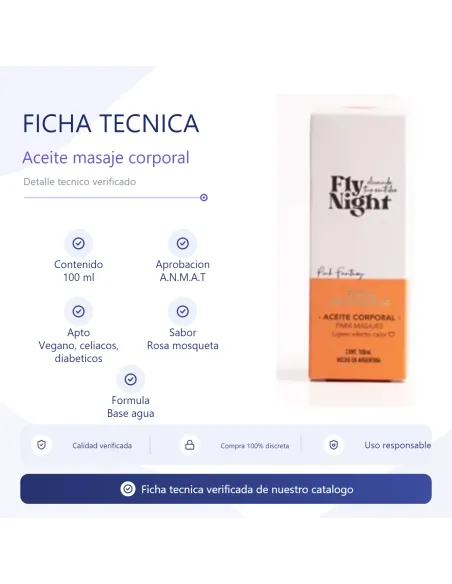 Aceite masaje corporal rosa mosqueta 100ml | Fly night | Corporales