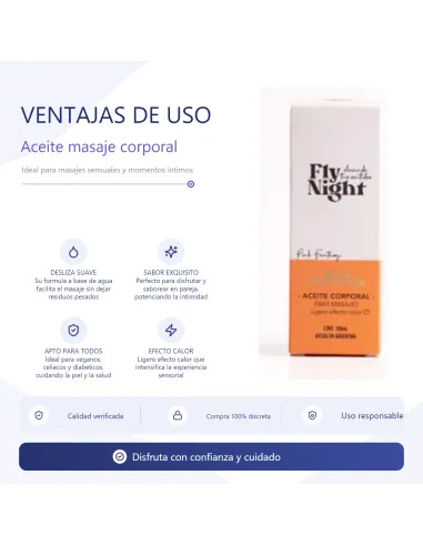 Aceite masaje corporal rosa mosqueta 100ml | Fly night | Corporales