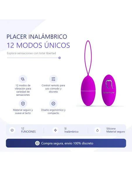 Vibrador huevo joanne 12 funciones inalambrico silicona | Pretty love | Bolas y huevos vaginales