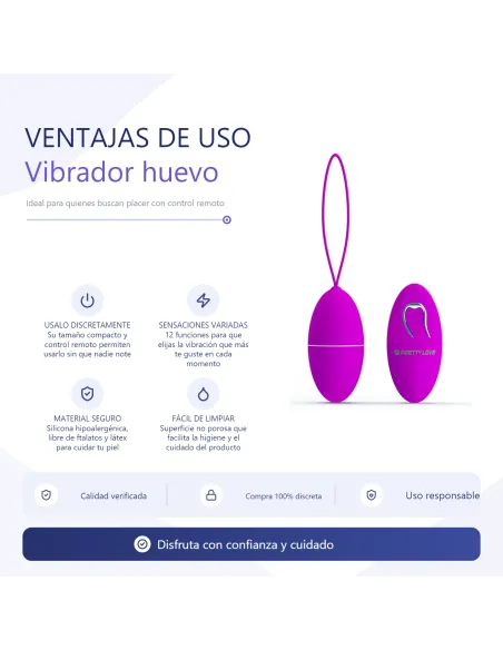 Vibrador huevo joanne 12 funciones inalambrico silicona | Pretty love | Bolas y huevos vaginales