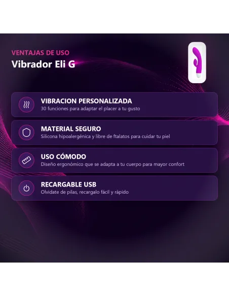 Vibrador eli punto g clitoris silicona usb recargable 30 funciones | Pretty love | Rabbits