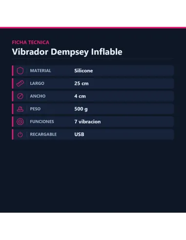 Vibrador dempsey inflable usb recargable 25cm x 4cm | Pretty love | Rabbits