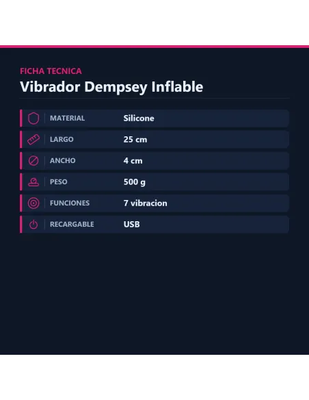 Vibrador dempsey inflable usb recargable 25cm x 4cm | Pretty love | Rabbits