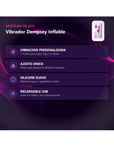 Vibrador dempsey inflable usb recargable 25cm x 4cm | Pretty love | Rabbits