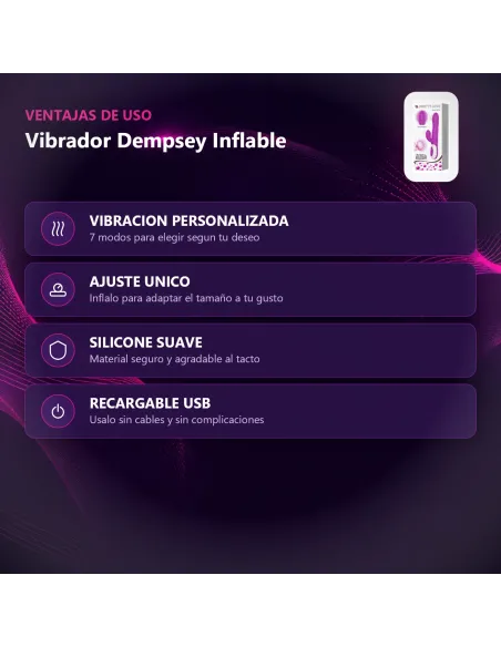 Vibrador dempsey inflable usb recargable 25cm x 4cm | Pretty love | Rabbits