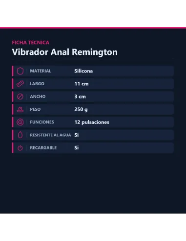 Vibrador consolador anal remington recargable silicona multifuncion 11cm x 3cm | Pretty love | Vibradores