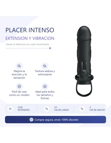 Funda con vibrador y extensión extiende 2cm - 14cm x 3cm silicona | Pretty love | Fundas y extensiones