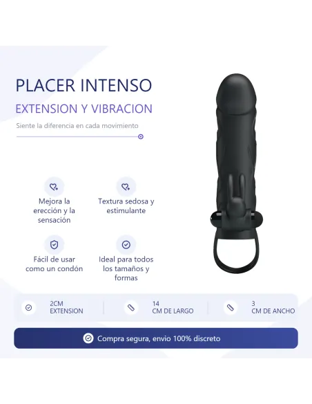 Funda con vibrador y extensión extiende 2cm - 14cm x 3cm silicona | Pretty love | Fundas y extensiones