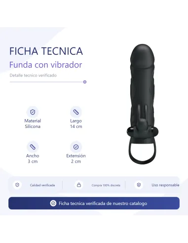 Funda con vibrador y extensión extiende 2cm - 14cm x 3cm silicona | Pretty love | Fundas y extensiones