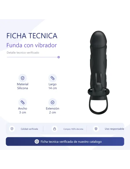 Funda con vibrador y extensión extiende 2cm - 14cm x 3cm silicona | Pretty love | Fundas y extensiones
