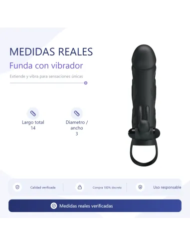 Funda con vibrador y extensión extiende 2cm - 14cm x 3cm silicona | Pretty love | Fundas y extensiones