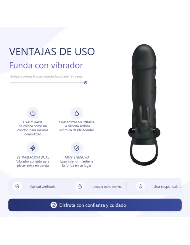 Funda con vibrador y extensión extiende 2cm - 14cm x 3cm silicona | Pretty love | Fundas y extensiones