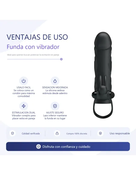 Funda con vibrador y extensión extiende 2cm - 14cm x 3cm silicona | Pretty love | Fundas y extensiones